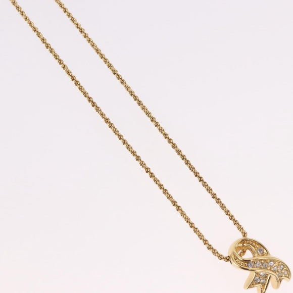 Christian Dior Ribbon Necklace Metal Gold Tone Auth SW2467