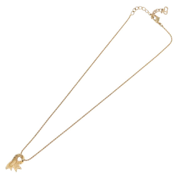 Christian Dior Ribbon Necklace Metal Gold Tone Auth SW2467