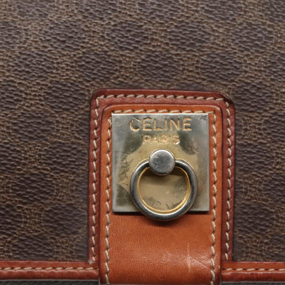 CELINE Macadam Canvas Shoulder Bag PVC Leather Brown Auth sw248