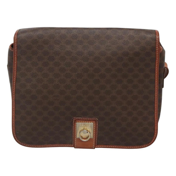 CELINE Macadam Canvas Shoulder Bag PVC Leather Brown Auth sw248