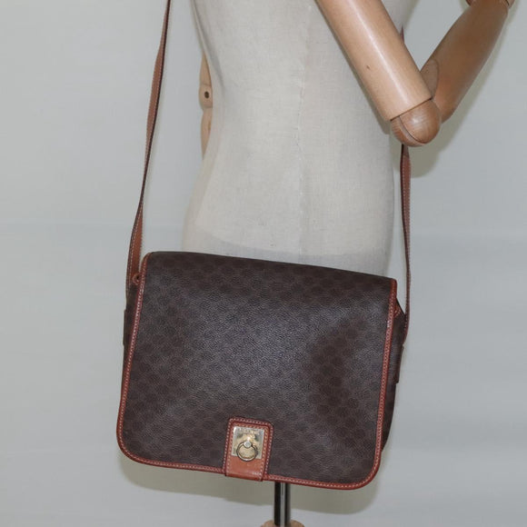 CELINE Macadam Canvas Shoulder Bag PVC Leather Brown Auth sw248