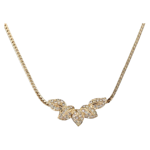 Christian Dior Leaf Motif Necklace Metal Gold Tone Auth SW2483