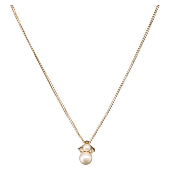 Christian Dior Pearl tTop Necklace Metal Gold Tone Auth SW2495