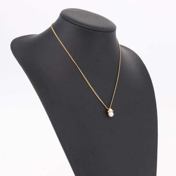 Christian Dior Pearl tTop Necklace Metal Gold Tone Auth SW2495