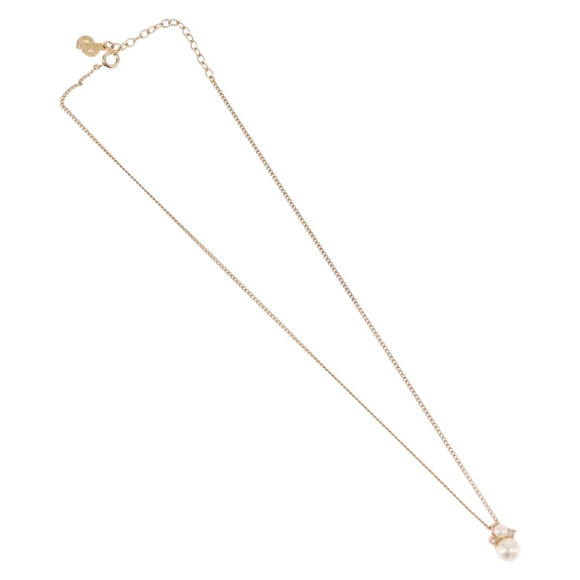 Christian Dior Pearl tTop Necklace Metal Gold Tone Auth SW2495