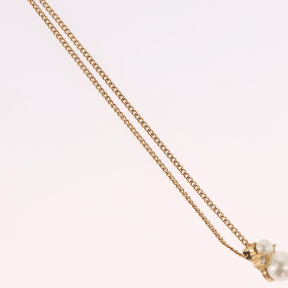 Christian Dior Pearl tTop Necklace Metal Gold Tone Auth SW2495