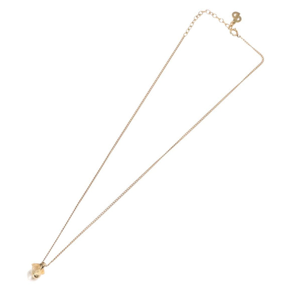 Christian Dior Pearl tTop Necklace Metal Gold Tone Auth SW2495