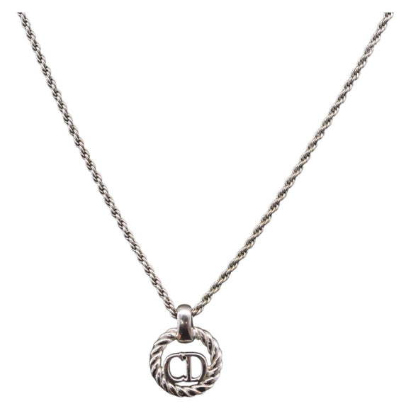 Christian Dior Rope Circle Logo Necklace Metal Silver Auth SW2521