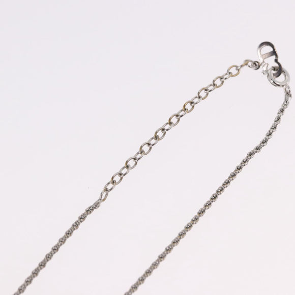 Christian Dior Rope Circle Logo Necklace Metal Silver Auth SW2521