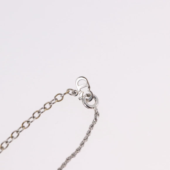Christian Dior Rope Circle Logo Necklace Metal Silver Auth SW2521