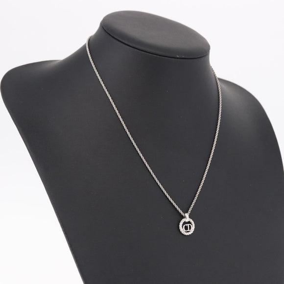 Christian Dior Rope Circle Logo Necklace Metal Silver Auth SW2521