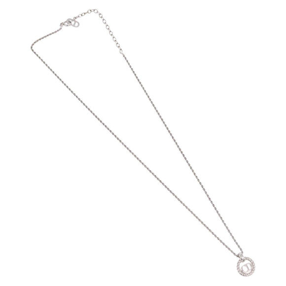 Christian Dior Rope Circle Logo Necklace Metal Silver Auth SW2521