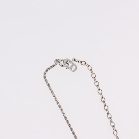 Christian Dior Rope Circle Logo Necklace Metal Silver Auth SW2521