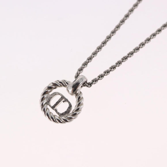 Christian Dior Rope Circle Logo Necklace Metal Silver Auth SW2521