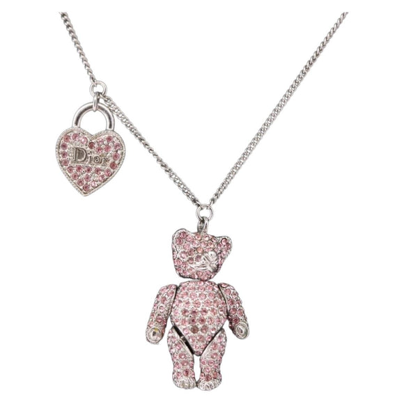 Christian Dior Bear Motif Necklace Metal Silver Auth SW2524