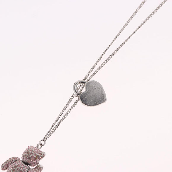 Christian Dior Bear Motif Necklace Metal Silver Auth SW2524