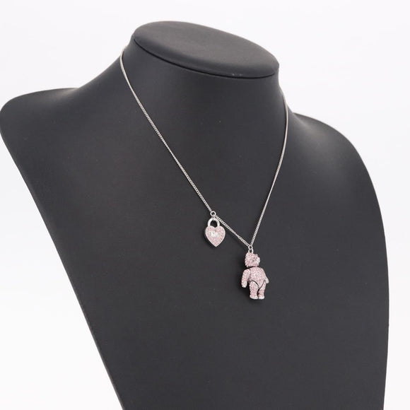 Christian Dior Bear Motif Necklace Metal Silver Auth SW2524