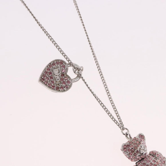 Christian Dior Bear Motif Necklace Metal Silver Auth SW2524