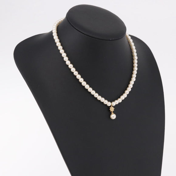 Christian Dior Pearl Necklace Metal White Gold Auth SW2525A