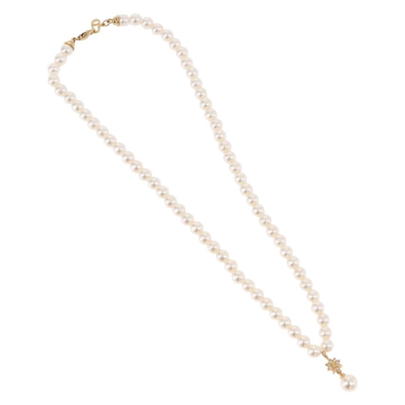 Christian Dior Pearl Necklace Metal White Gold Auth SW2525A