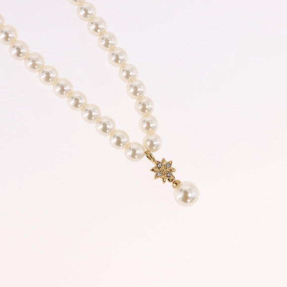 Christian Dior Pearl Necklace Metal White Gold Auth SW2525A