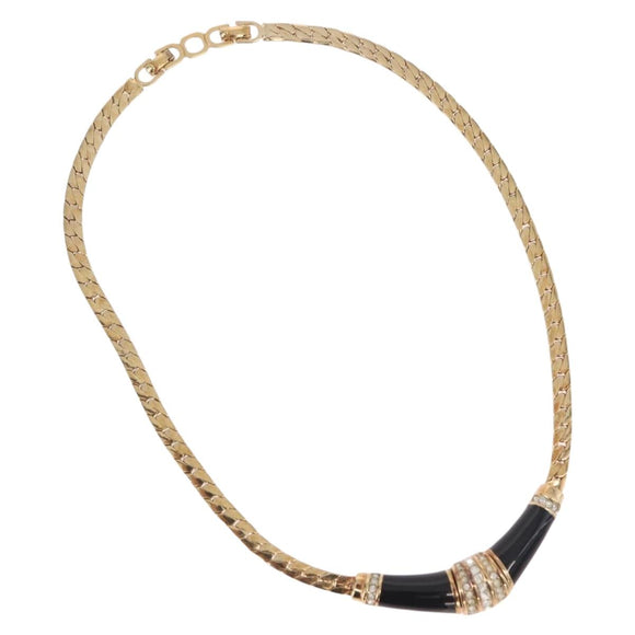Christian Dior Lacquer Design Choker Necklace Metal Gold Tone Auth SW2529
