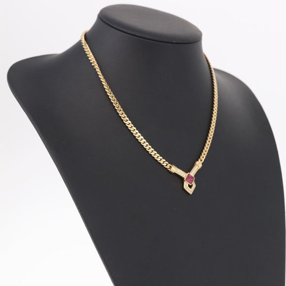 Christian Dior Colored Stone Necklace Metal Gold Tone Auth SW2532