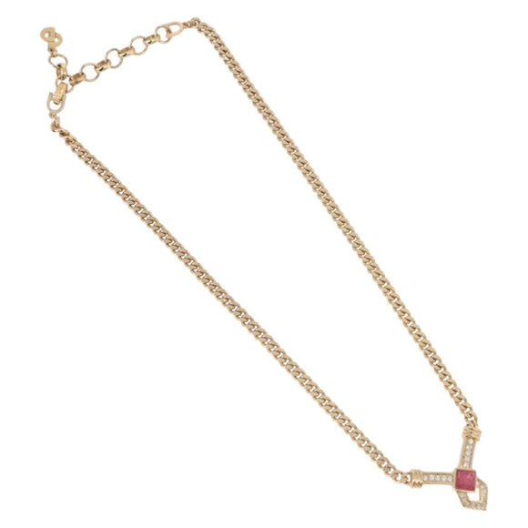 Christian Dior Colored Stone Necklace Metal Gold Tone Auth SW2532