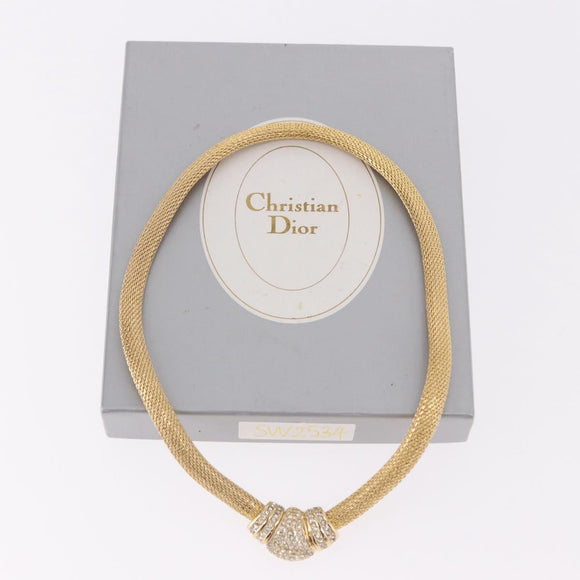 Christian Dior Choker Necklace Metal Gold Tone Auth SW2534A