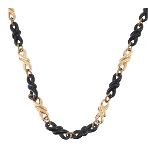 Christian Dior Chain Necklace Metal Black Gold Auth SW2535