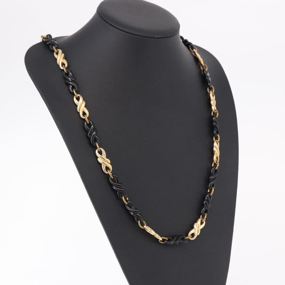 Christian Dior Chain Necklace Metal Black Gold Auth SW2535