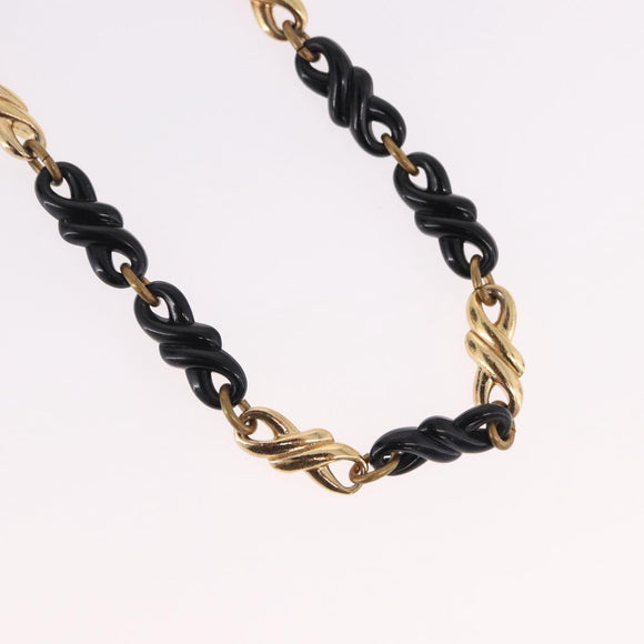 Christian Dior Chain Necklace Metal Black Gold Auth SW2535