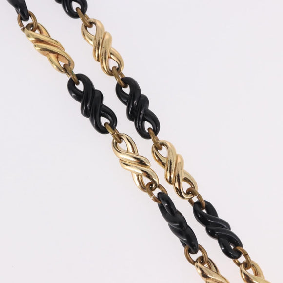 Christian Dior Chain Necklace Metal Black Gold Auth SW2535