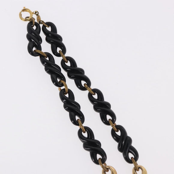Christian Dior Chain Necklace Metal Black Gold Auth SW2535