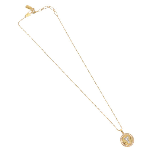 SAINT LAURENT Initials Cointop Necklace Metal Gold Tone Auth SW2536