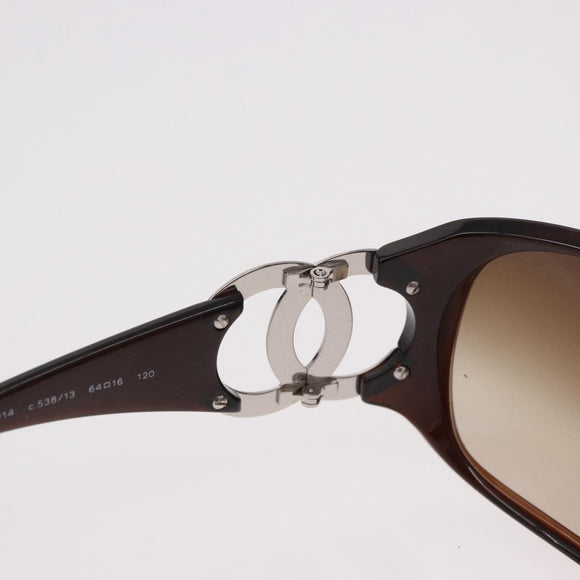 CHANEL COCO Mark Sunglasses Plastic Brown Silver CC Auth SW2592V