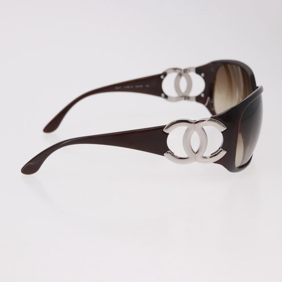 CHANEL COCO Mark Sunglasses Plastic Brown Silver CC Auth SW2592V