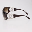 CHANEL COCO Mark Sunglasses Plastic Brown Silver CC Auth SW2592V-7