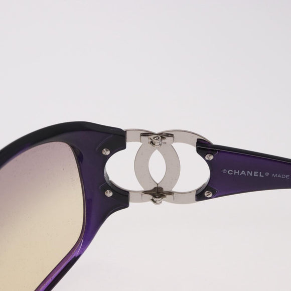 CHANEL COCO Mark Sunglasses Plastic Purple Silver CC Auth SW2593V