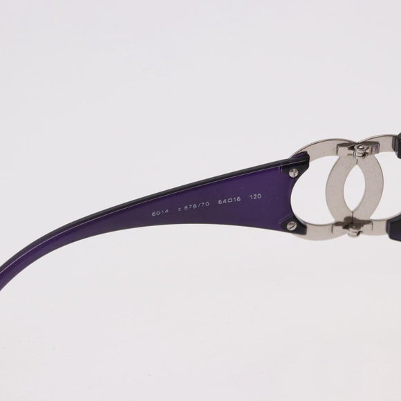 CHANEL COCO Mark Sunglasses Plastic Purple Silver CC Auth SW2593V