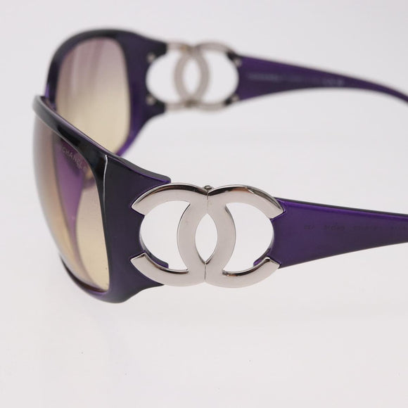 CHANEL COCO Mark Sunglasses Plastic Purple Silver CC Auth SW2593V