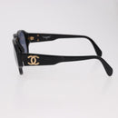 CHANEL COCO Mark Sunglasses Plastic Black Gold CC Auth SW2595-8