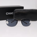 CHANEL Camelia Sunglasses Metal Light Blue Silver CC Auth SW2597V-16