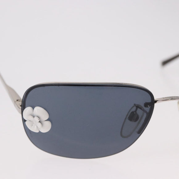 CHANEL Camelia Sunglasses Metal Light Blue Silver CC Auth SW2597V