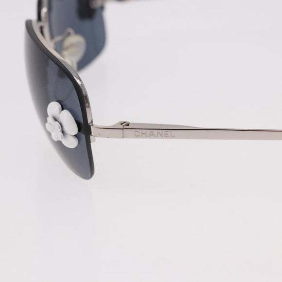CHANEL Camelia Sunglasses Metal Light Blue Silver CC Auth SW2597V