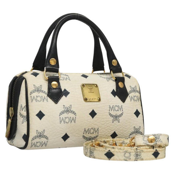 MCM Vicetos Logogram Hand Bag PVC Leather White Auth sw260