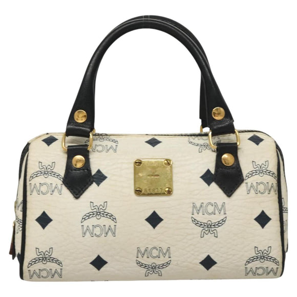 MCM Vicetos Logogram Hand Bag PVC Leather White Auth sw260