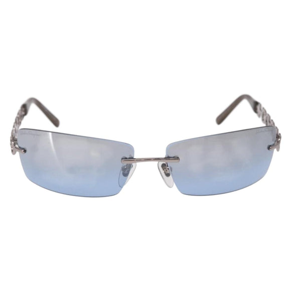 Salvatore Ferragamo Gancini Sunglasses Metal Light Blue Silver Auth SW2602V