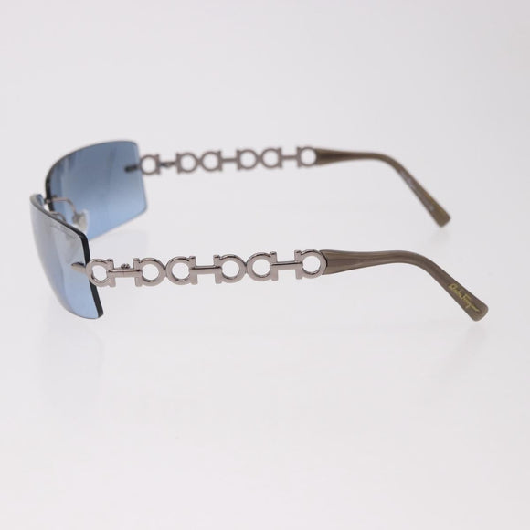 Salvatore Ferragamo Gancini Sunglasses Metal Light Blue Silver Auth SW2602V