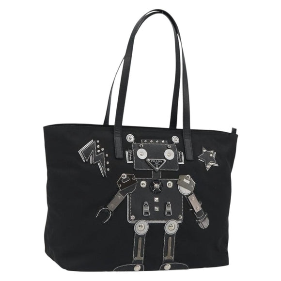PRADA Robot Tote Bag Nylon Black Silver Auth SW2635M